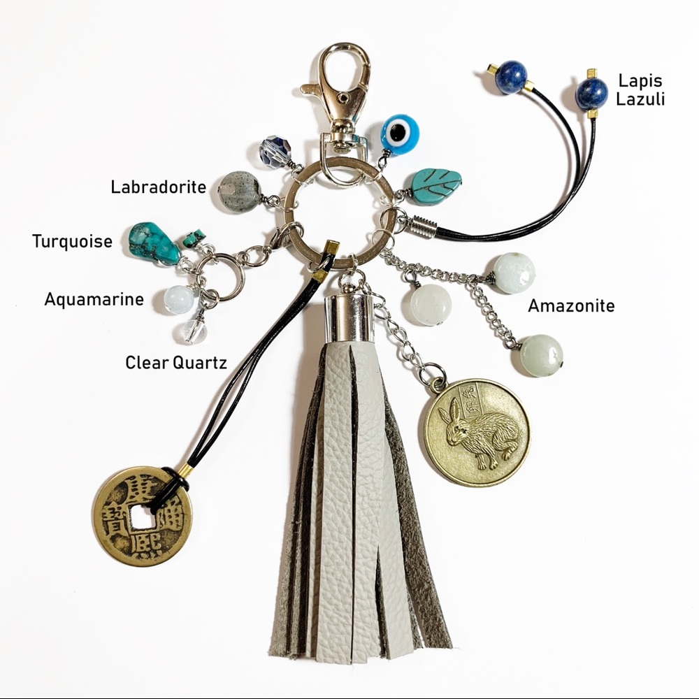 CHINESE ZODIAC 🏮 RABBIT Key Chain Bag Charm Gems